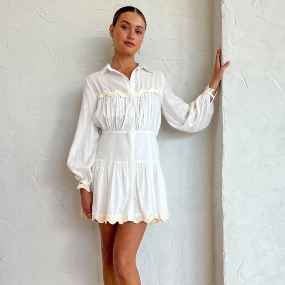 Mon Renn Coast Shirt Dress In Ivory Creme